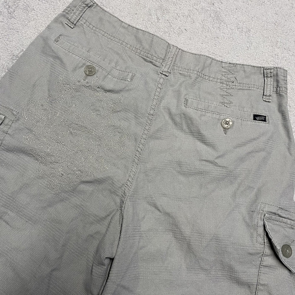 Vans Cargo Shorts Mens 30 Gray Embroidered Skull Baggy 10" Y2K Skate Grunge